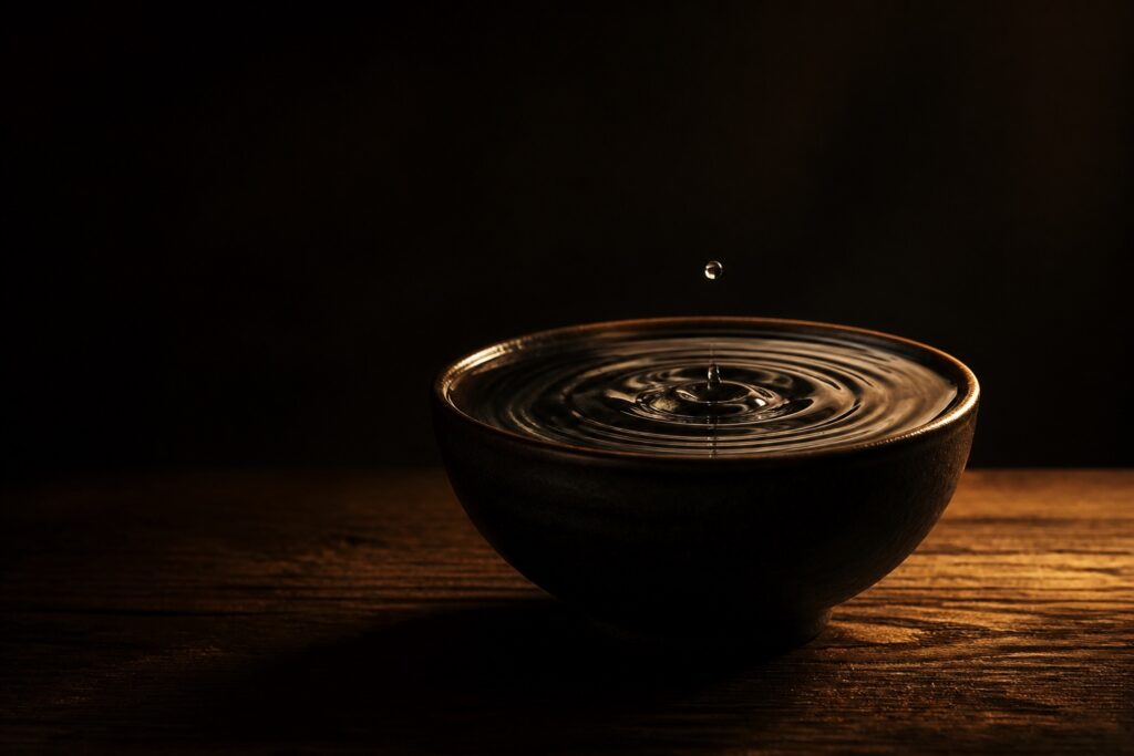 縁まで水を満たした黒い器に落ちた一滴と広がる波紋。潮吹きの比喩