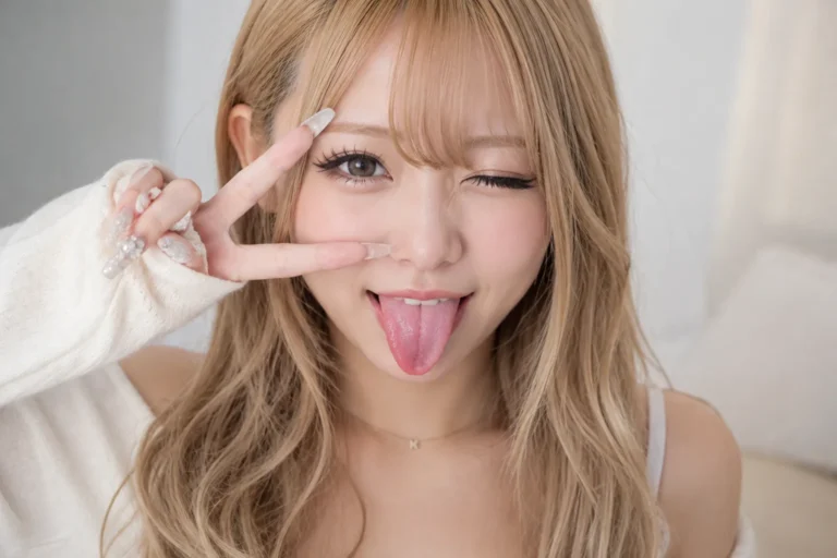 カメラに向かってピースをする女性。気づくと時間だけが過ぎていることを表したイメージ